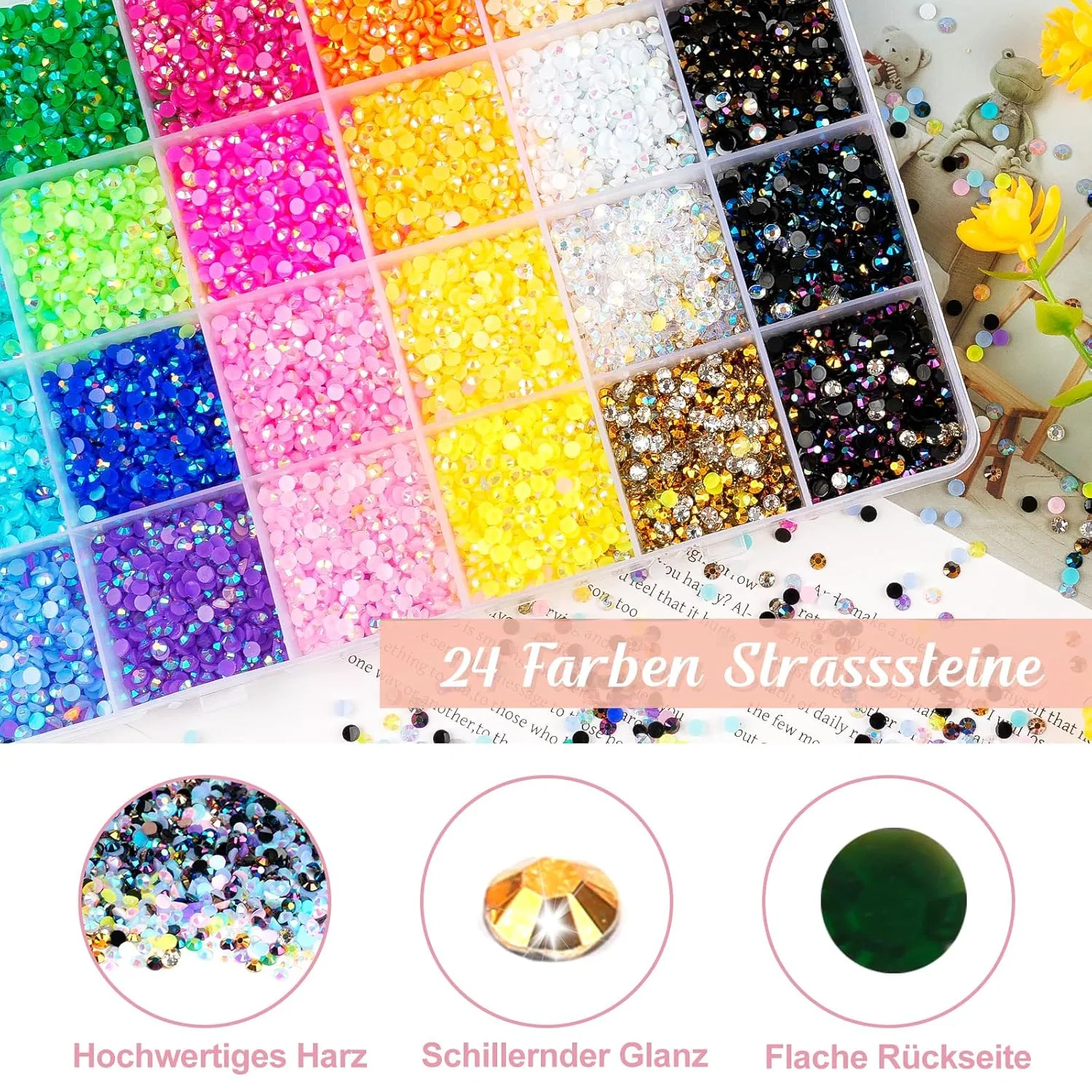 Набор из 24000 стразов для ногтей Hopton, 24 цвета, 3 мм Hopton, Light Toned - Multi-Coloured — фото 3