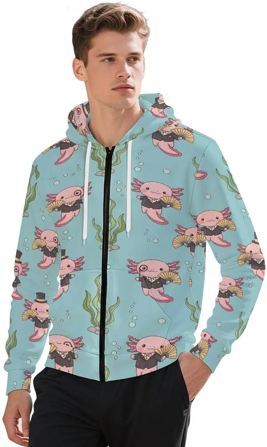 

Мужская толстовка с капюшоном на молнии, легкая, с карманом GemGam