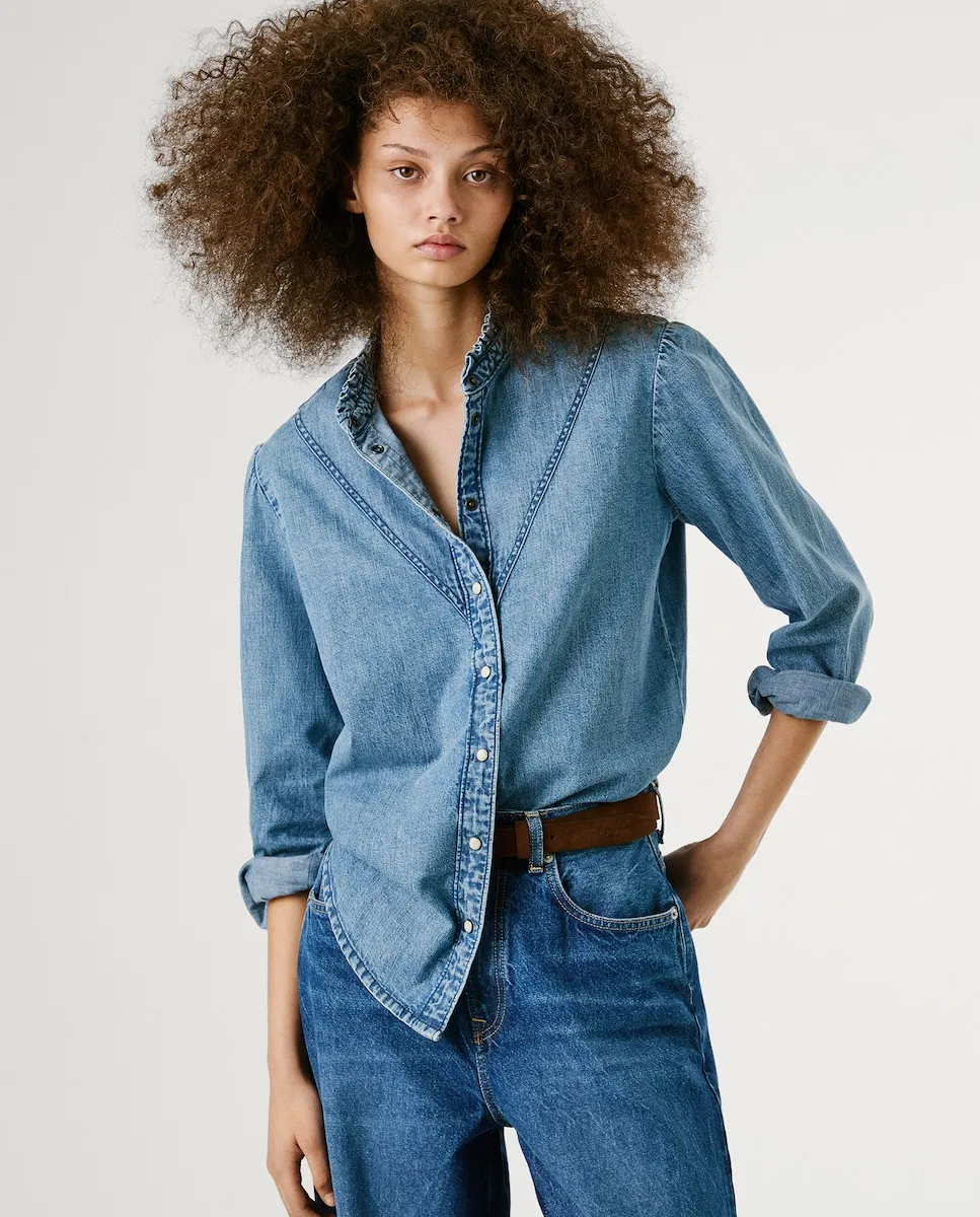 

Женская ковбойская рубашка с воланами на воротнике Pepe Jeans, синий