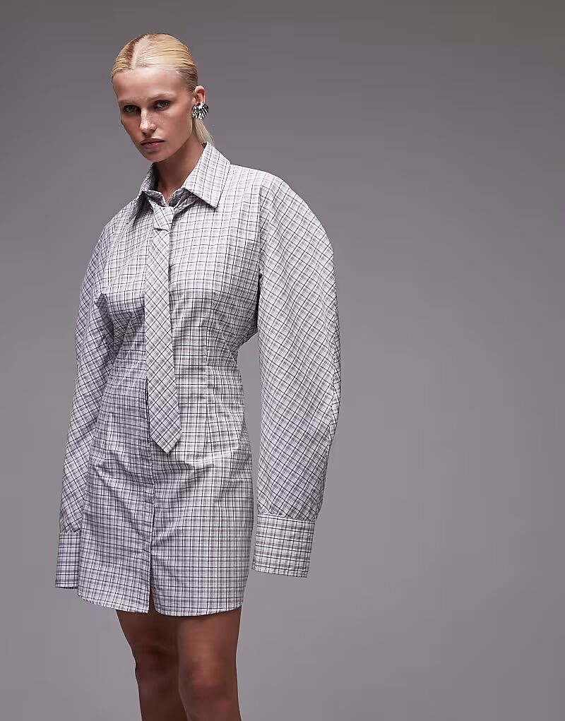 

Платье-рубашка ASOS DESIGN с завязками на спине и завязками в клетку
