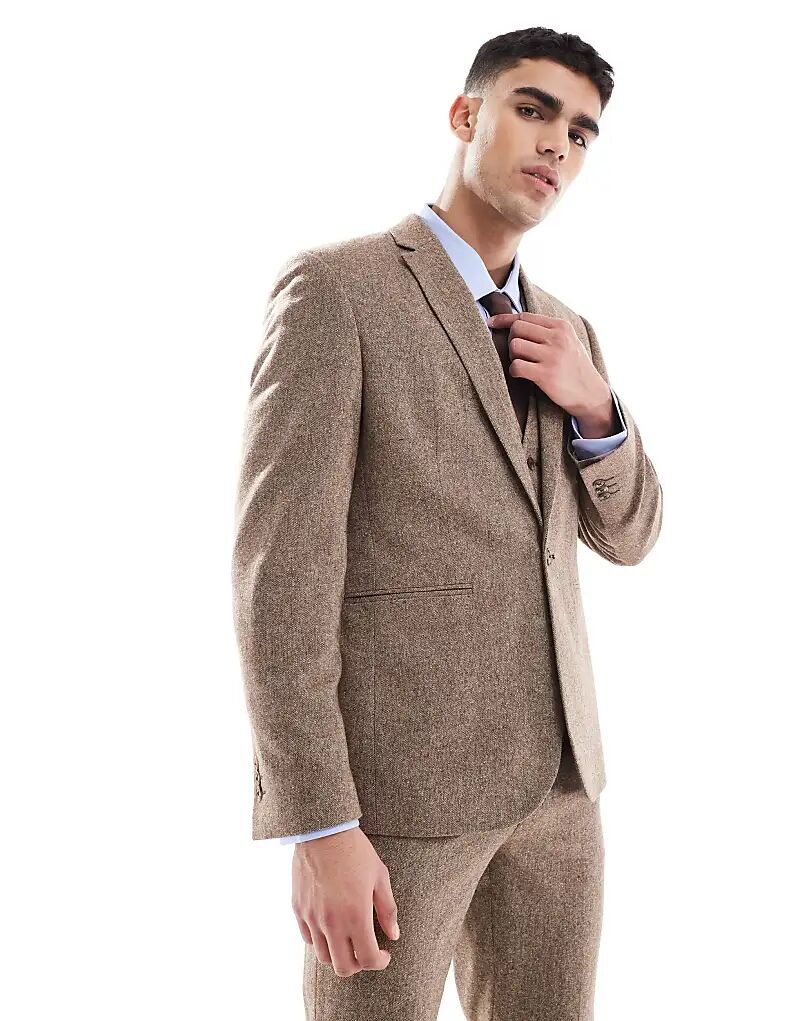 

Тонкий пиджак из смесовой шерсти ASOS DESIGN бежевого цвета