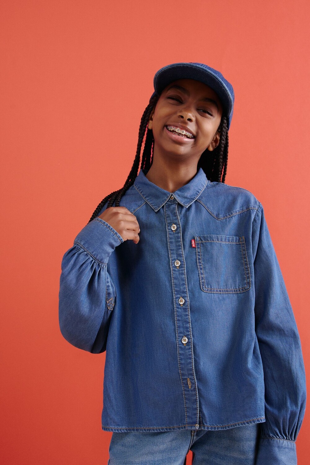 

Рубашка из денима в стиле вестерн с рукавами фонариками Levi'S, синий