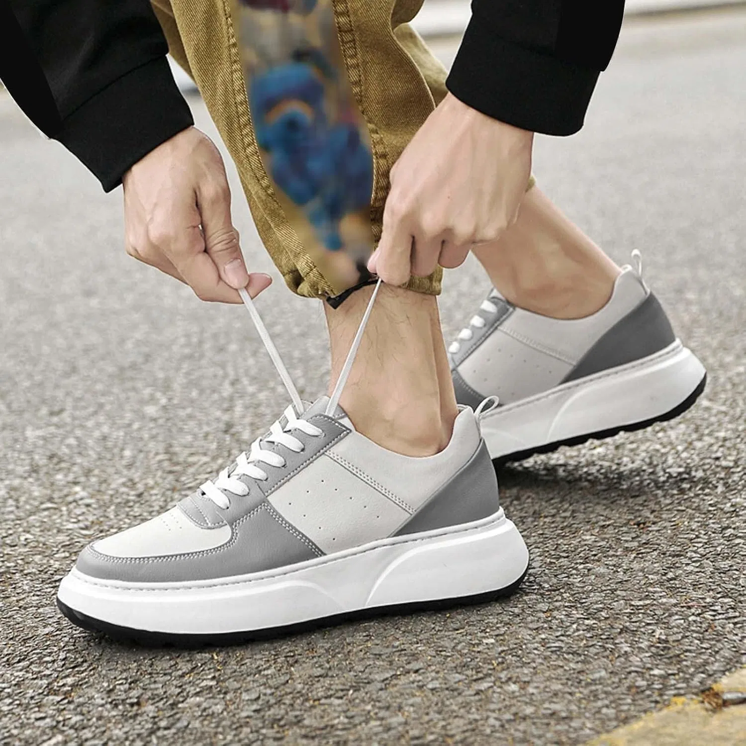 Гандбольные туфли Schuhe Herren Lässige weiße mit dicken Einlegesohlen erhöhter Sohle für jeden Bequeme Schuhe für jeden Herren Schuhe Business Blau 43 WVONIF, Grau — фото 4