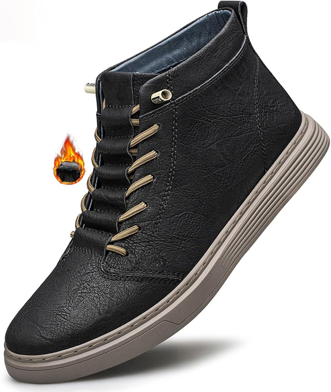 

Мужские высокие кожаные с тиснением кеды на плоской подошве, осенние, с плюшевой подкладкой, удобные, теплые, плоская противоскользящая подошва, шнуровка, чукка-ботинки, простой модный стиль, для прогулок и спорта Nvbuke, черный