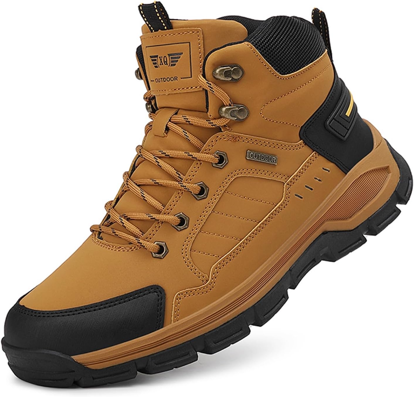 

Мужские высокие походные ботинки на открытом воздухе с противоскользящей подошвой, кожаные, шнуровка, амортизирующие, подходящие для кемпинга, восхождений и путешествий Qaoterod, хаки