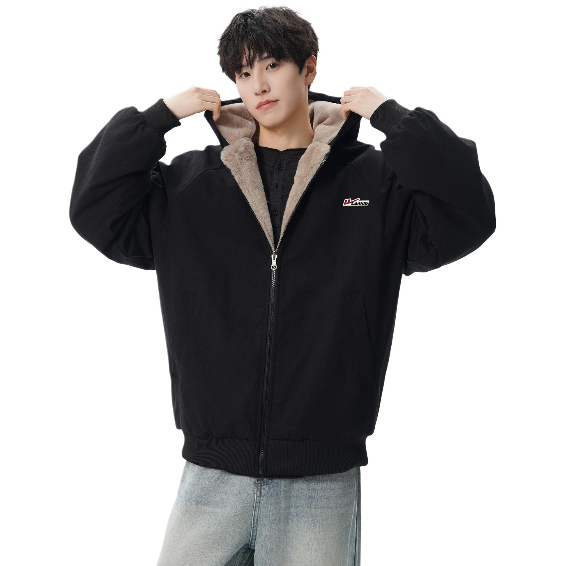 

Пуховик Unisex с капюшоном, на флисовой подкладке, реверсивный WARRIOR, черный (diy badge)