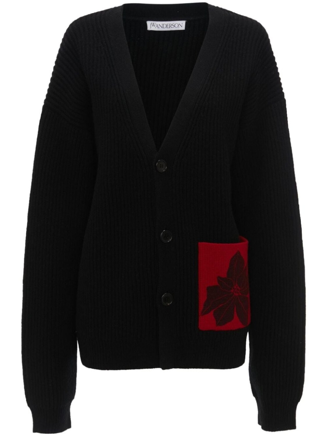 

JW Anderson кардиган с накладными карманами и флокированными цветами, черный