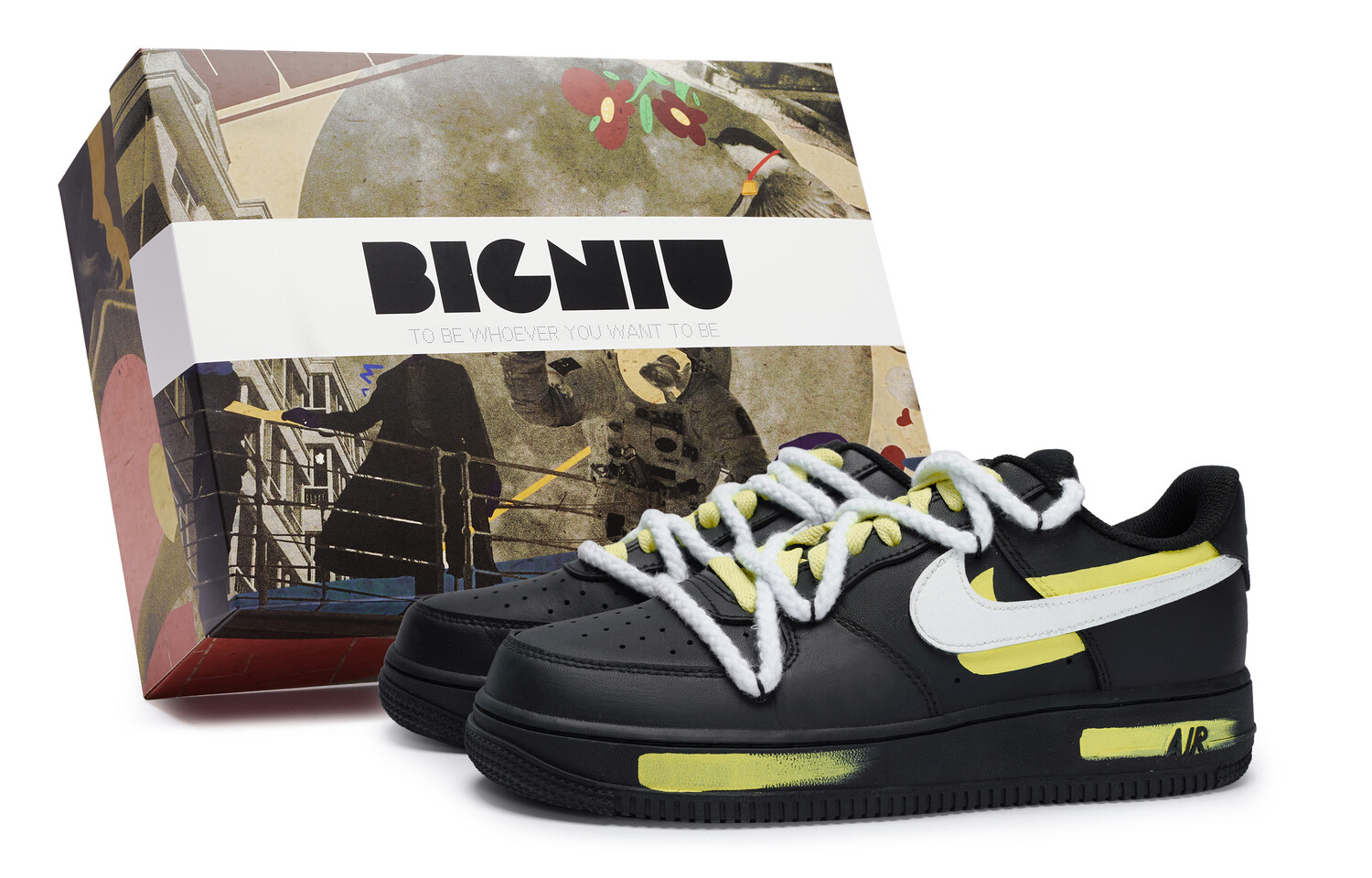 Кроссовки Nike Air Force 1 Skateboarding Shoes Unisex Low-top White/Yellow, белый/черный