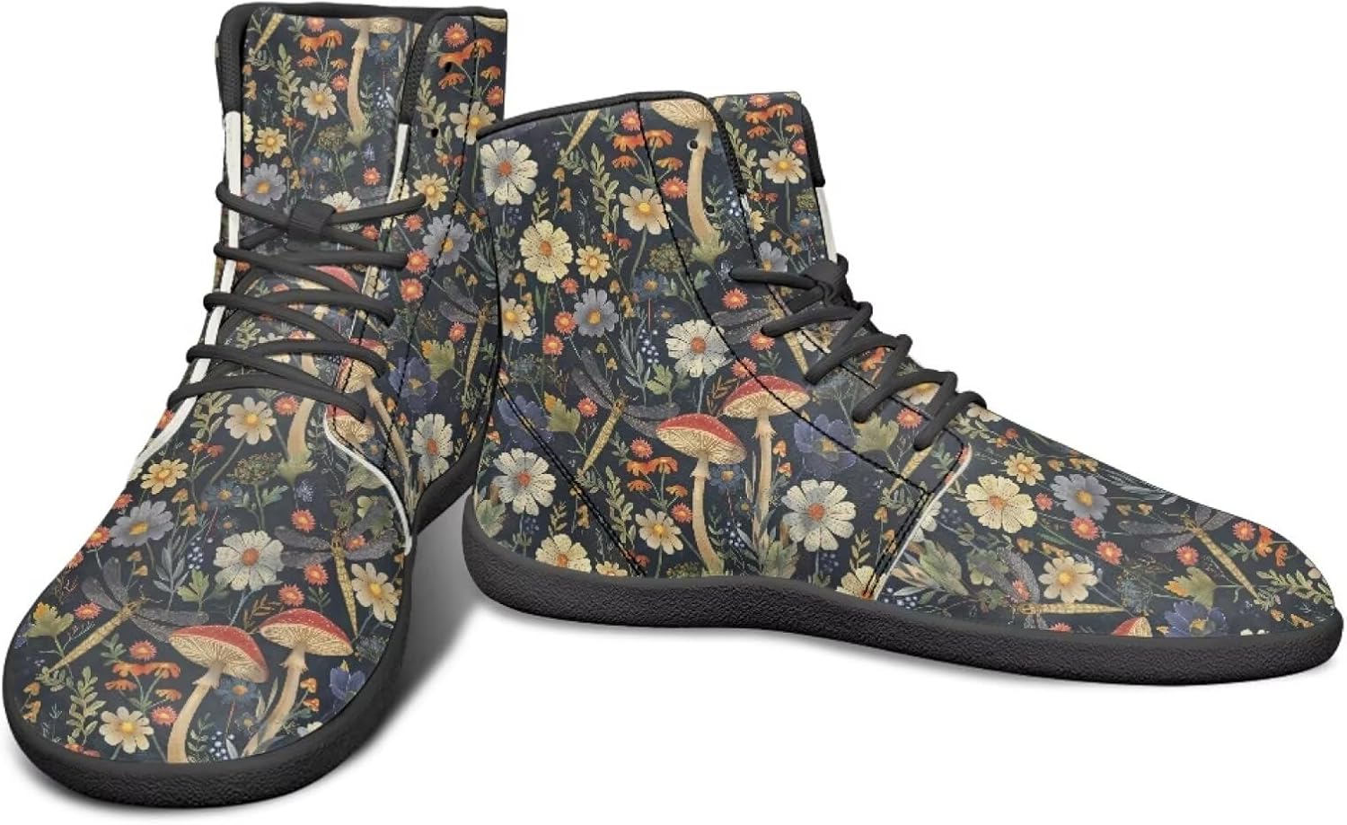 

Высокие кроссовки с цветочным узором и нулевым перепадом для мужчин и женщин, легкие минималистичные обувь для бега и походов Watdotory, Flower Mushroom Dragonfly Print