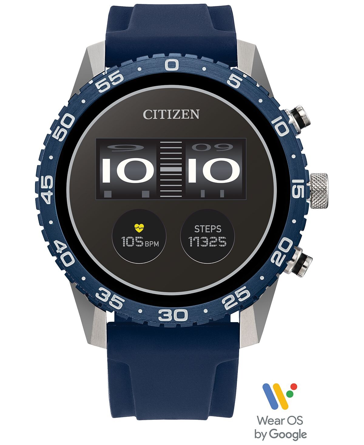 

Унисекс Смарт-часы CZ Smart Wear OS с синим силиконовым ремешком, 45 мм Citizen