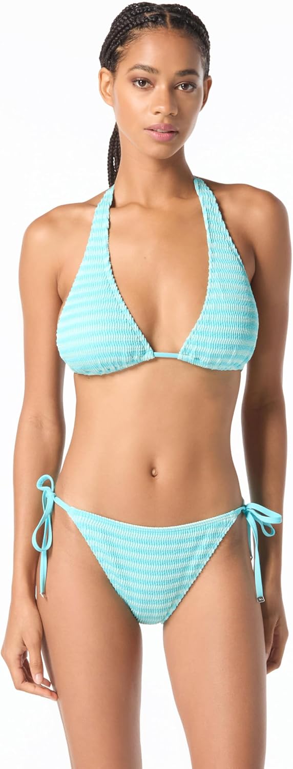 

Женский однотонный фактурный полосатый бикини-топ Michael Kors Swimwear, Blue