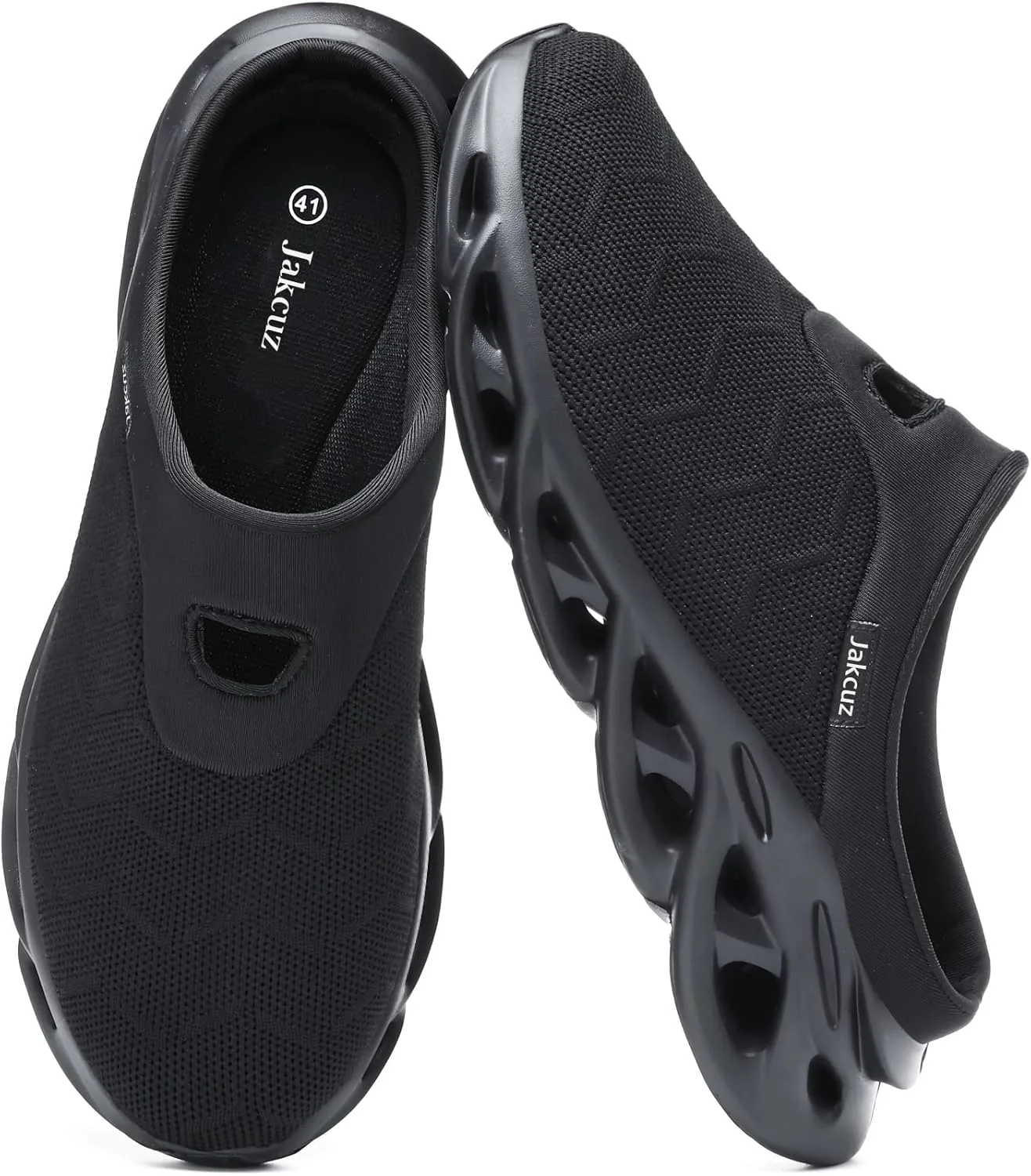 Jakcuz Men Slip On Mules Легкие кроссовки с открытой пяткой Дышащие прогулочные туфли, черный