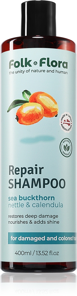 

Облепиховый восстанавливающий шампунь для поврежденных и окрашенных волос Folk & Flora, 400 мл