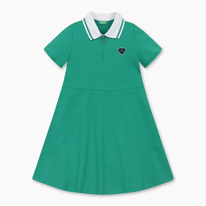 Детское платье-поло на молнии зелёное от Benetton Kids
