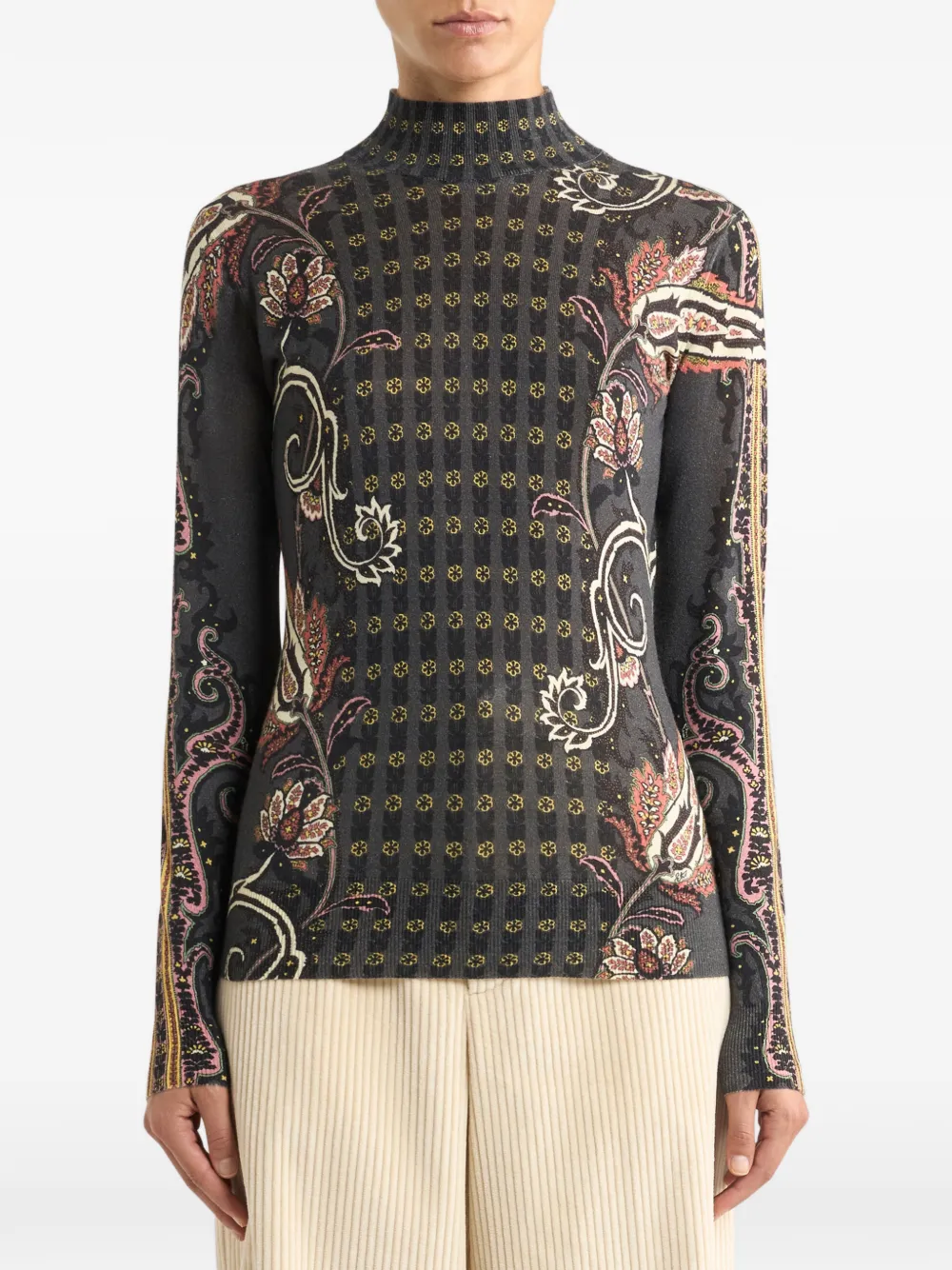 Топ с высоким воротником и узором пейсли Etro, черный — фото 2