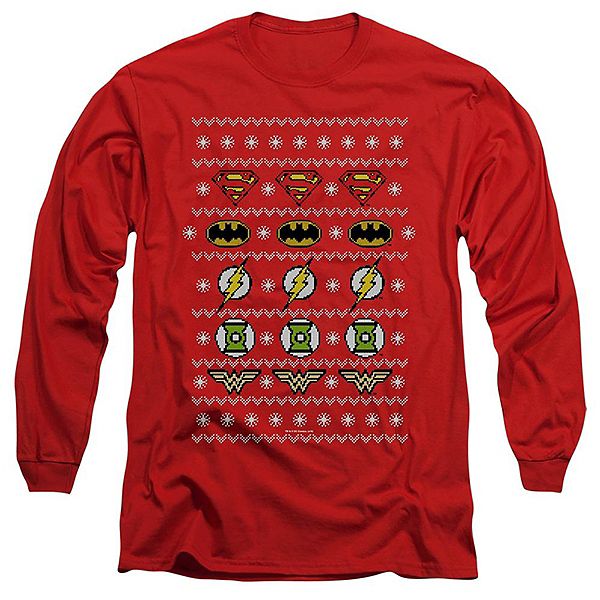 

Футболка с длинным рукавом adult justice league of america justice shields christmas sweater Licensed Character