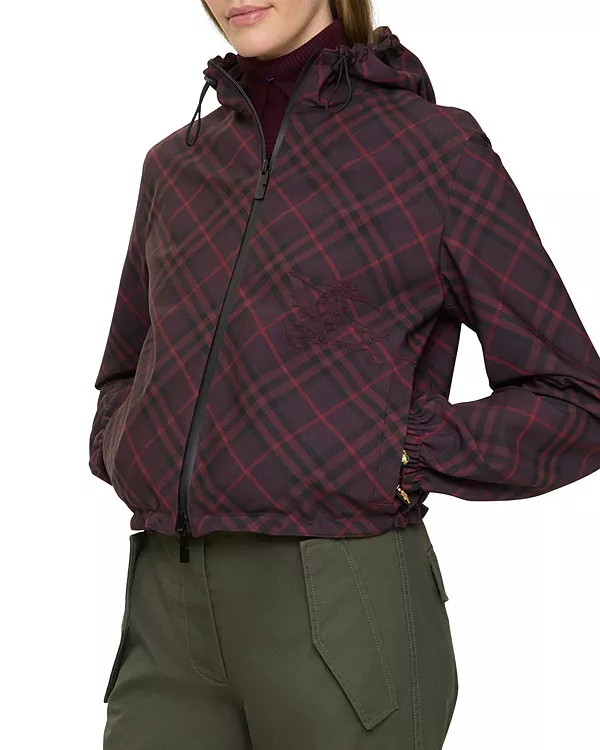 

Укороченная двусторонняя клетчатая куртка с капюшоном Burberry, фиолетовый