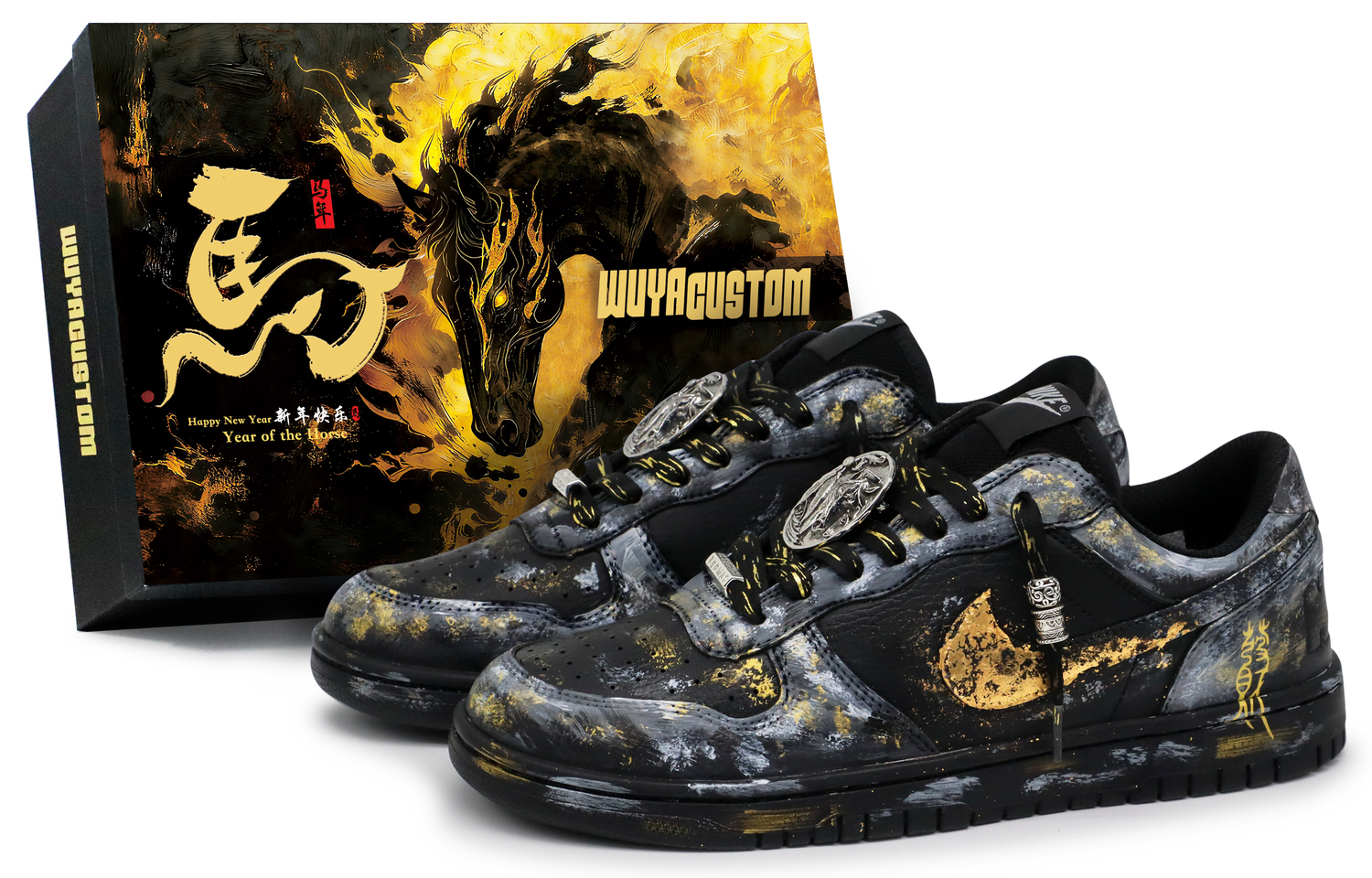 

Nike Большие скейтборд кроссовки мужские Low top Black/Gold