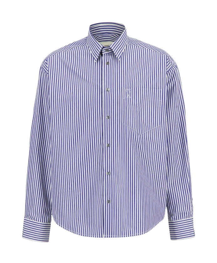 

Хлопковая рубашка с рельефными полосками, свободного кроя. Ami Paris, синий