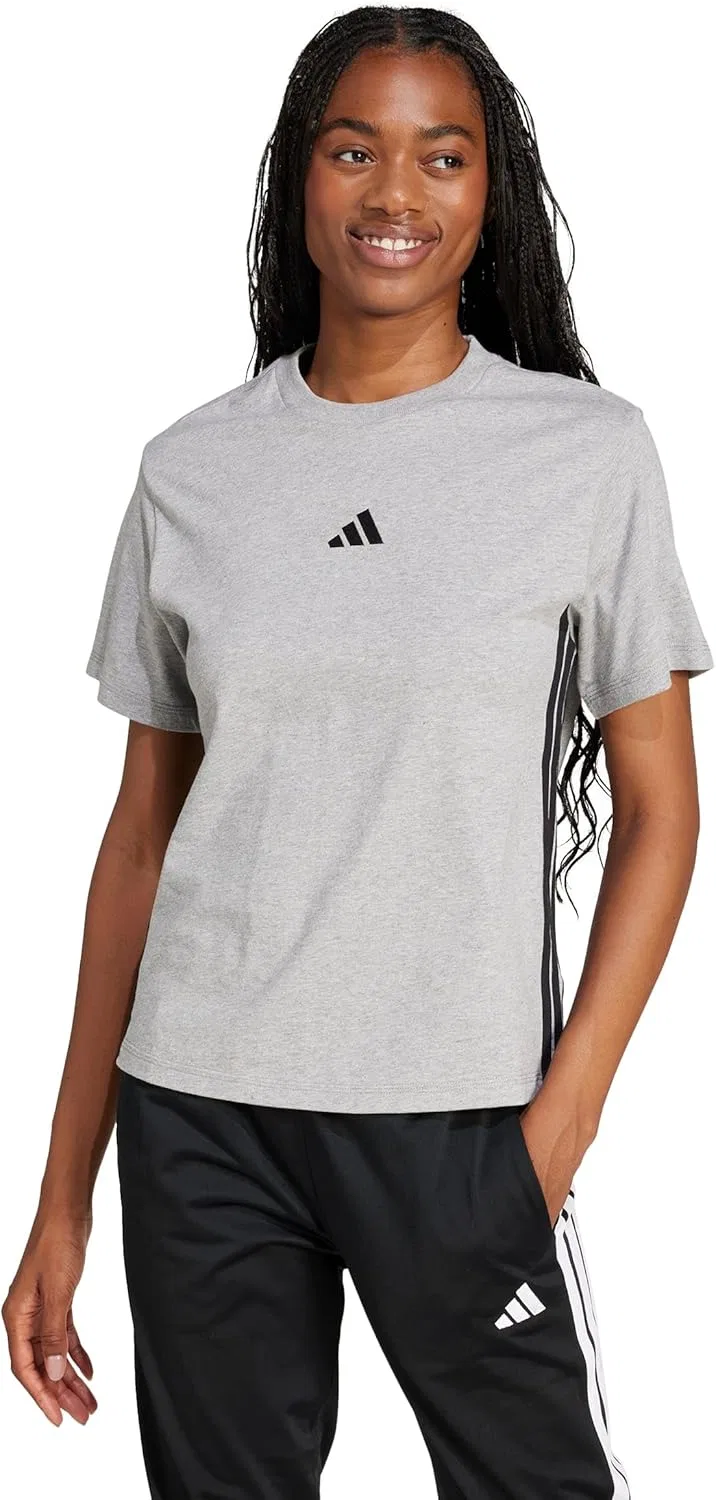 Женская футболка хлопок adidas, Medium Grey Heather/Black — фото 2