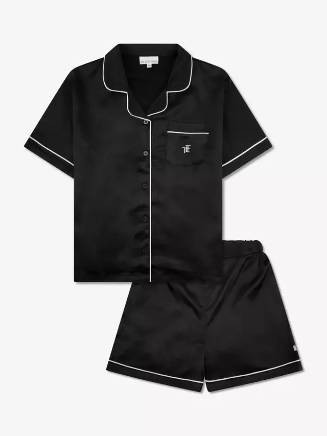 Детский атласный короткий пижамный комплект, черный The Little Tailor, Black