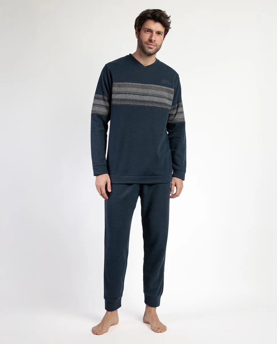 

Мужская длинная пижама из миланской ткани темно-синего цвета Admas