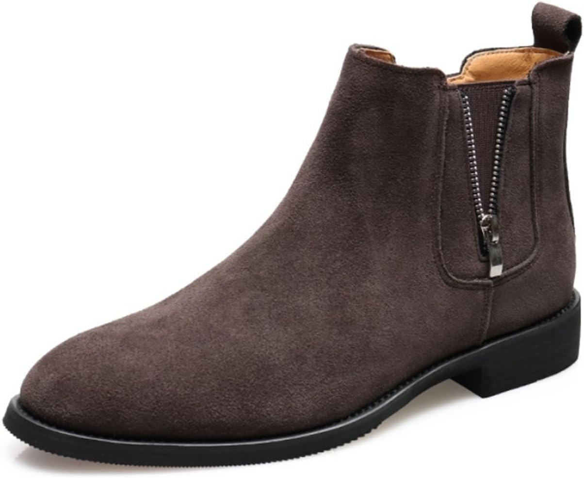 

Мужские модные челси с боковой молнией, повседневные и деловые ботинки на массивном каблуке, противоскользящие, удобные, с закрытым носком, ботильоны для мужчин Generic, коричневый