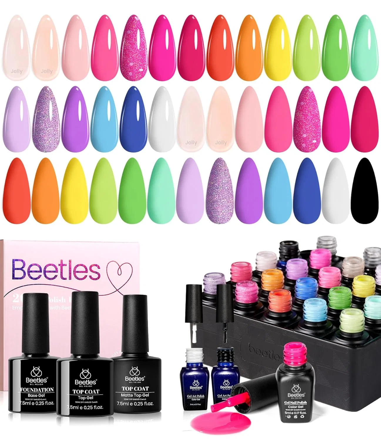 Набор гель-лаков для ногтей из 20 цветов с базой и топом от Beetles Beetles Gel Polish