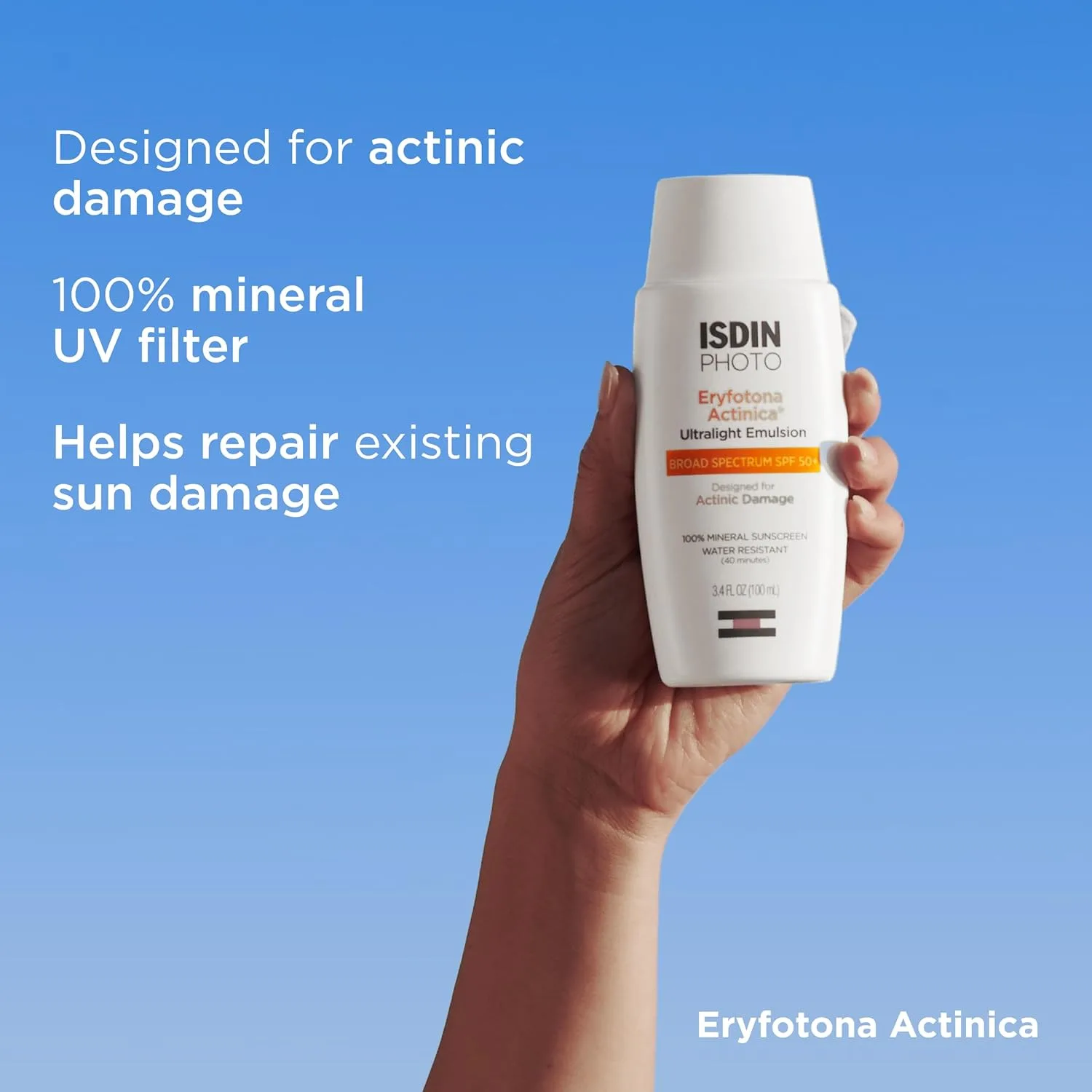 ISDIN Eryfotona Actinica SPF 50+ минеральный солнцезащитный крем для лица с оксидом цинка, 100% минеральные UV-фильтры, без белого налета, для чувствительной кожи 100 мл (1 шт.), Eryfotona Actinica Untinted Sunscreen — фото 4