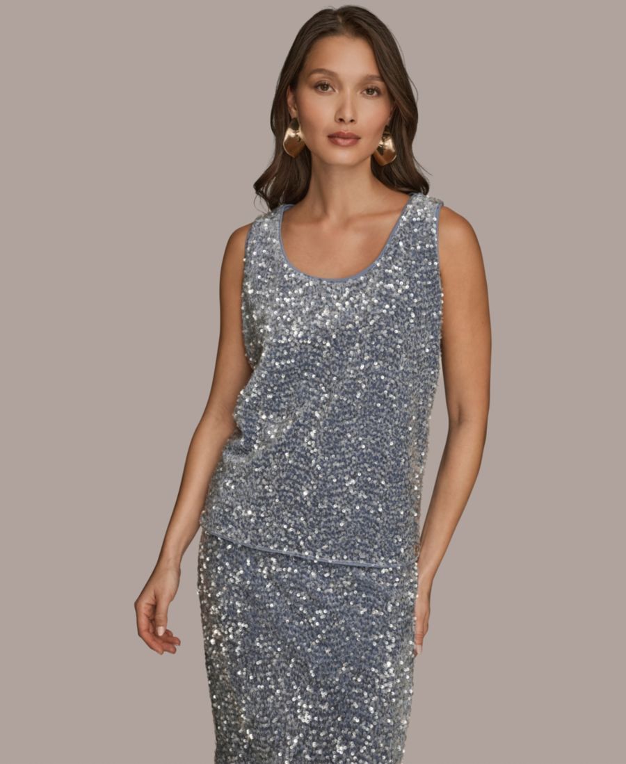 

Женская майка с вырезом-лодочкой, украшенная пайетками Donna Karan New York, Tempest