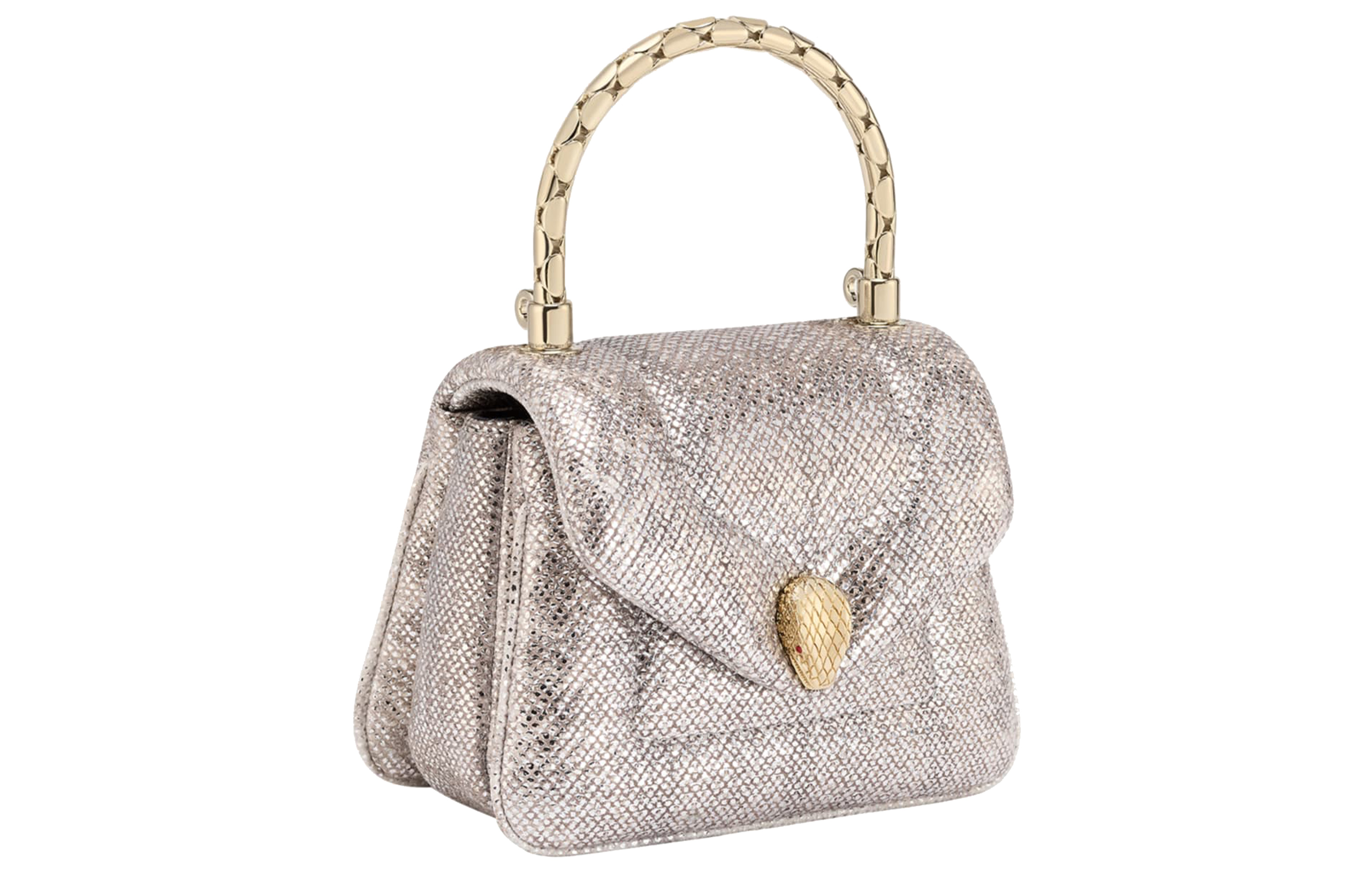 

BVLGARI Сумка Serpenti Reverse Leather через плечо, сумка через плечо, очень маленькая женская серо-белая