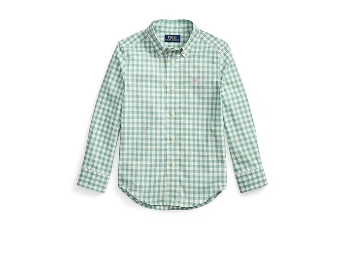 Рубашка из хлопкового поплина Plaid Cotton Poplin Shirt Polo Ralph Lauren Kids, Pink/Green/Multi