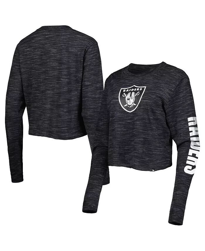 

Женская черная укороченная футболка с длинным рукавом Las Vegas Raiders New Era
