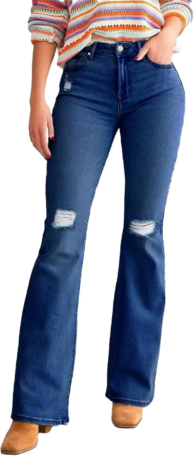 

Женские джинсы с высокой талией, вышивкой и потертостями