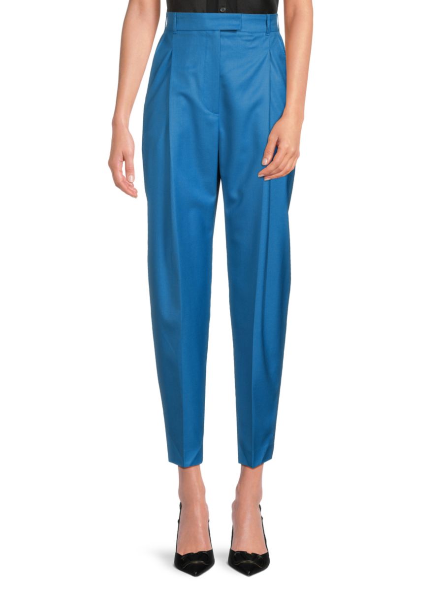 

Шерстяные плиссированные и укороченные брюки McQueen, цвет Cerulean Blue
