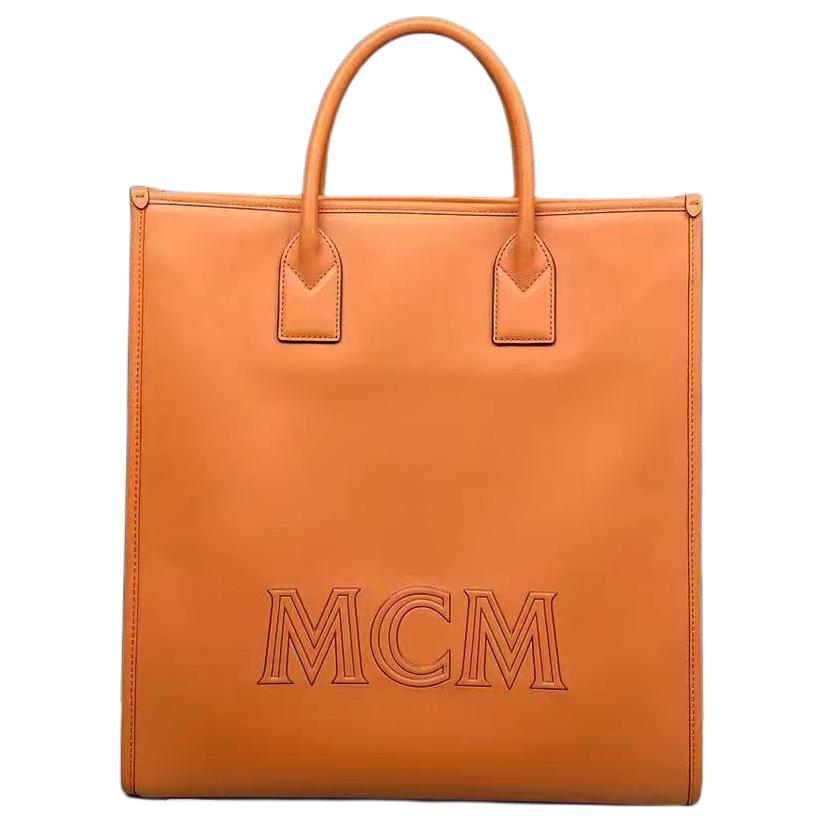 

Кожаная коровья малая квадратная сумка, сумка-шоппер, хозяйственная сумка, дамская сумка среднего размера MMC коньячного цвета