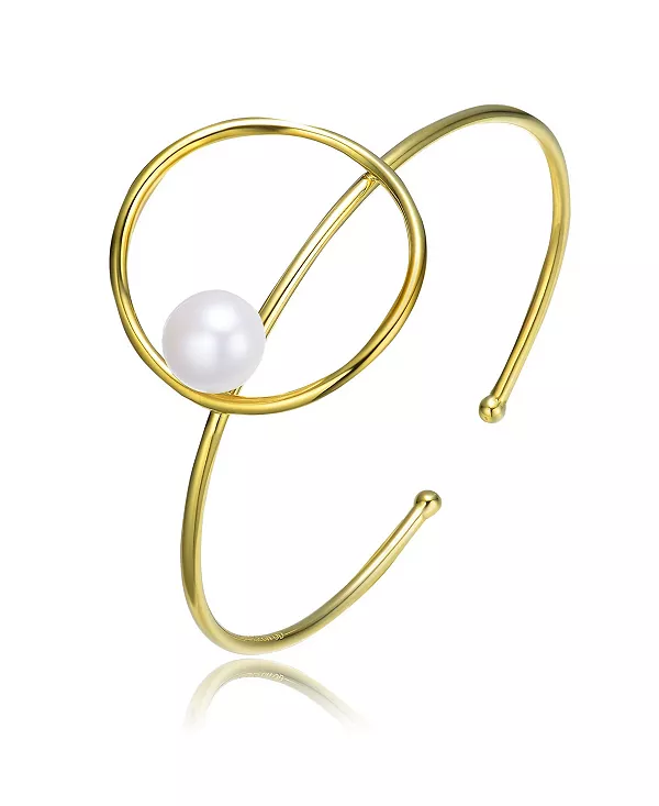 

Очень элегантный браслет-манжета из стерлингового серебра 14 карат с натуральным пресноводным жемчугом Genevive, gold