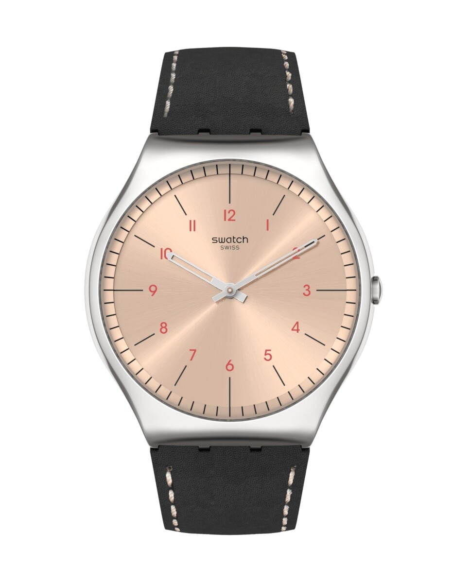 

Умные часы с черным кожаным ремешком Swatch, черный