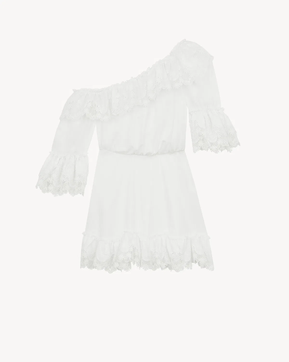Платье с оборками из хлопкового поплина SAINT LAURENT, белый