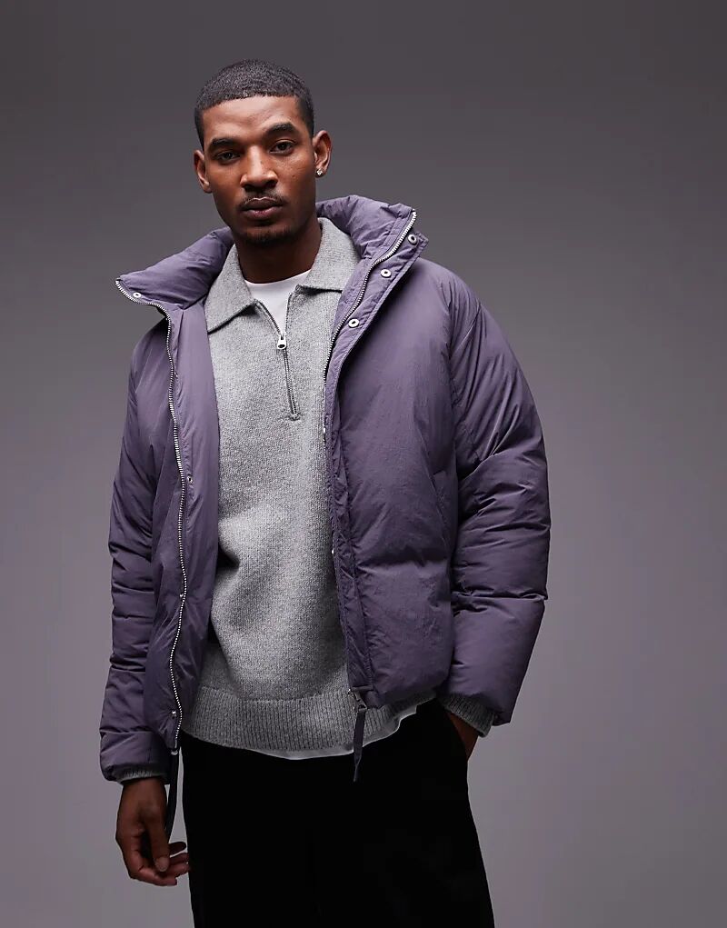 

Куртка-пуховик с воротником фиолетового цвета Topman