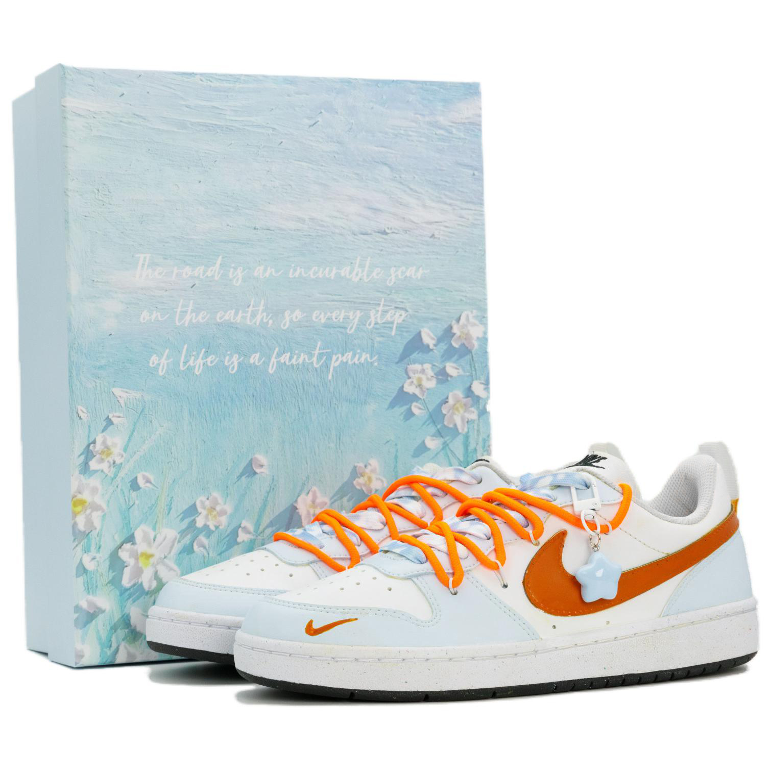 

Nike Детские кроссовки Court Borough Little Orange Star Box с износостойкими низкими бортами для скейтбординга синего цвета для подростков