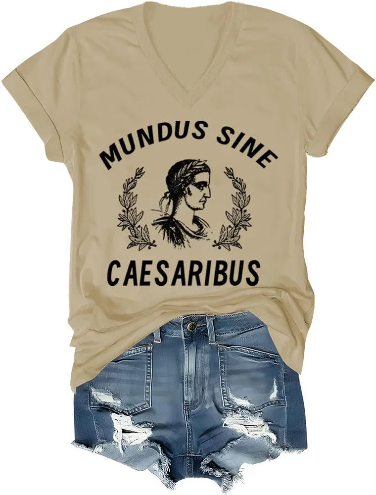 Футболка Mundus Sine Caesaribus, унисекс, с V-образным вырезом, "Мир без Цезарей"