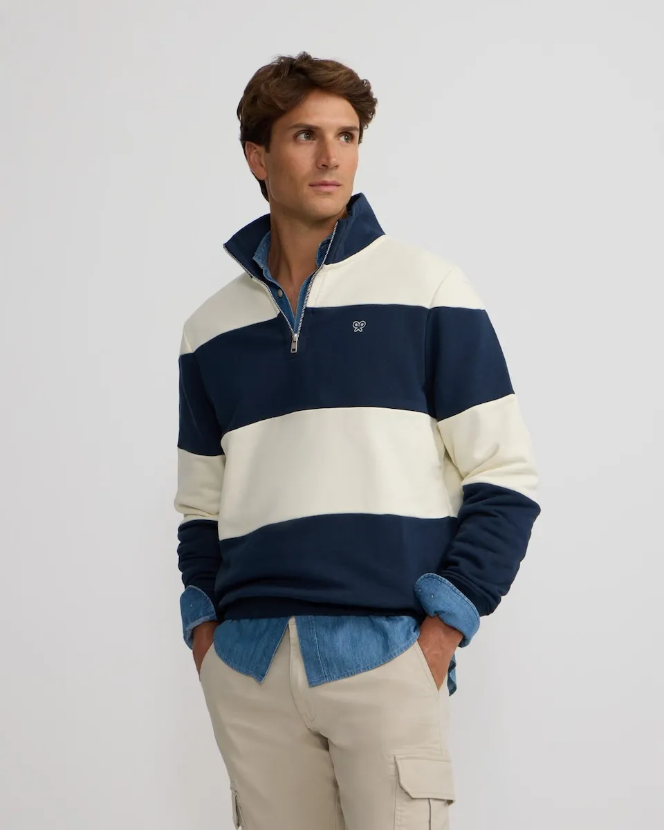 

Мужская толстовка с молнией средней длины и широкой полосой Silbon, темно-синий