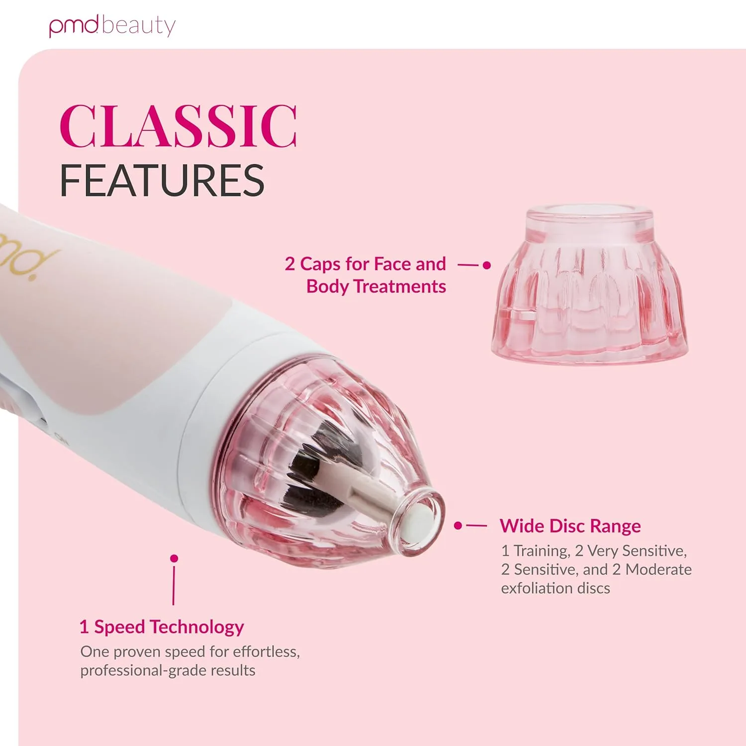 PMD Beauty Personal Microderm Classic - Набор для домашнего использования, инструмент для отшелушивания кожи лица, микродермабразия для ухода за кожей лица и тела., Blush — фото 3