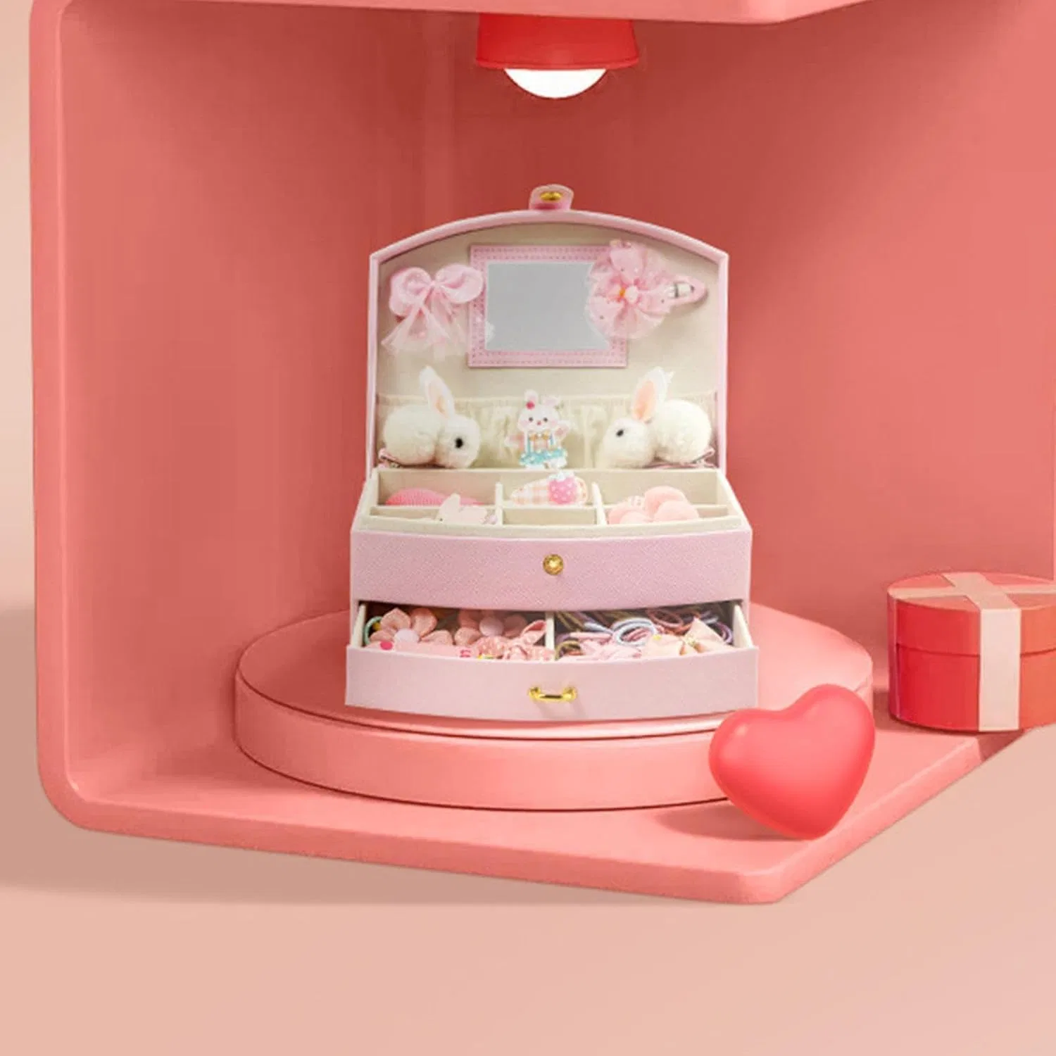 Органайзер для заколок и резинок для волос с зеркалом Jpsdows, Pink — фото 2