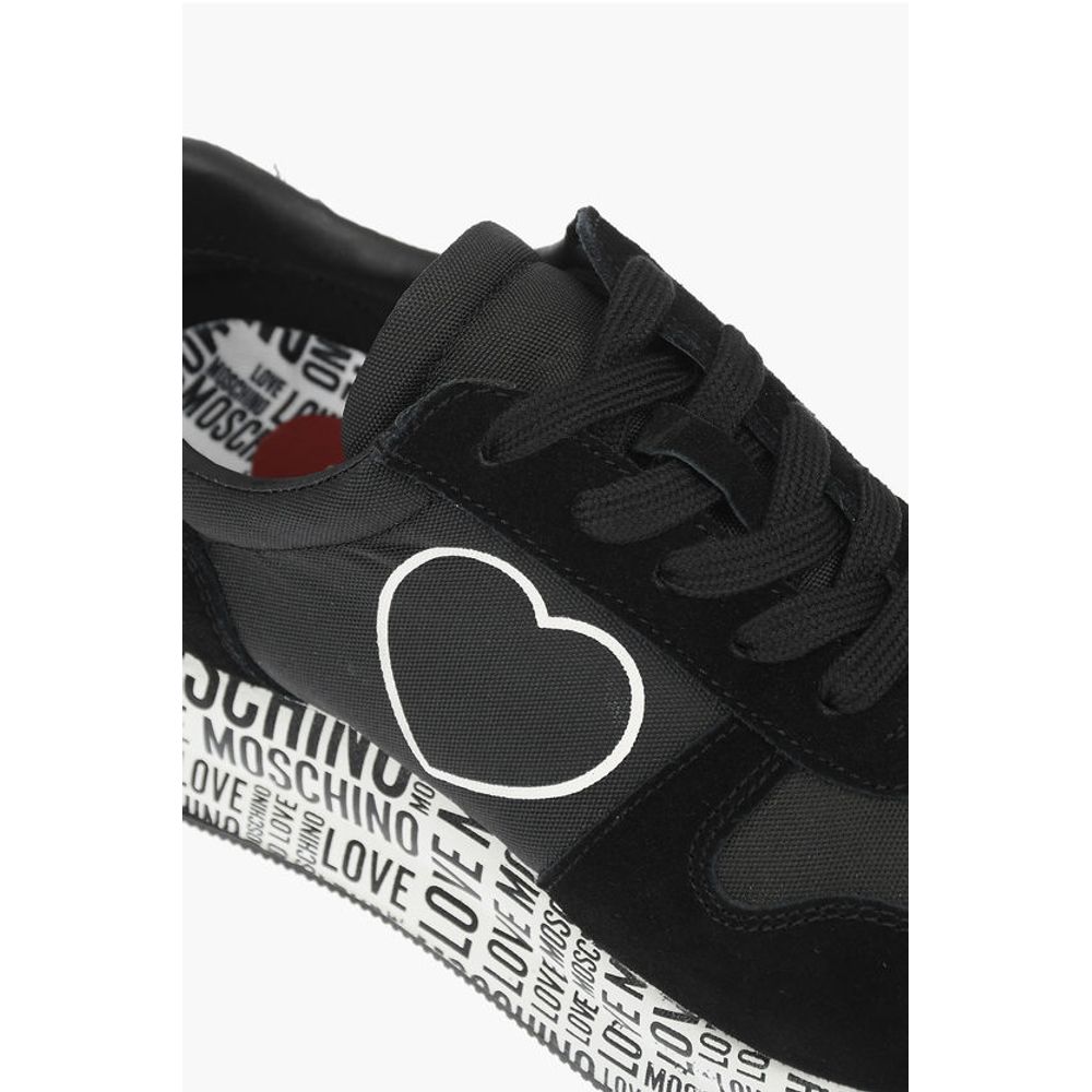 Кроссовки LOVE из замши, кожи и ткани с подошвой с логотипом Moschino, Black — фото 4