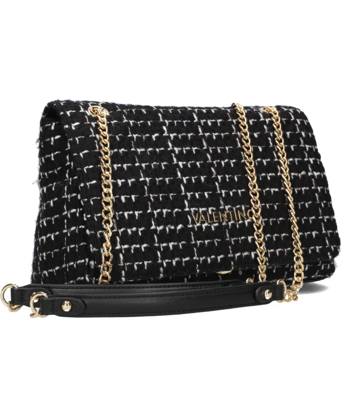 

Стильная черная твидовая сумка через плечо с клапаном Valentino, черный