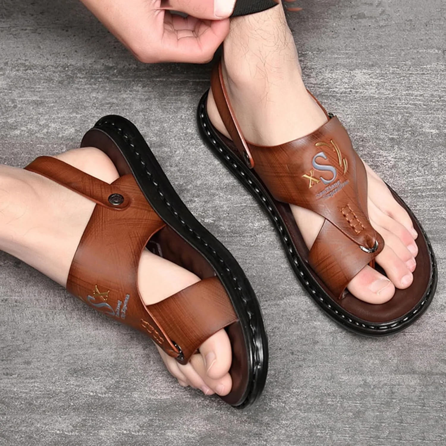 Summer Men Outdoor Orthopedic Bunion Corrector Сандалии,Stylish Hallux Valgu Slippers for Arch Support,Open Toe Plantar Fasciitis Flip Flops WCXTY, коричневый — фото 2