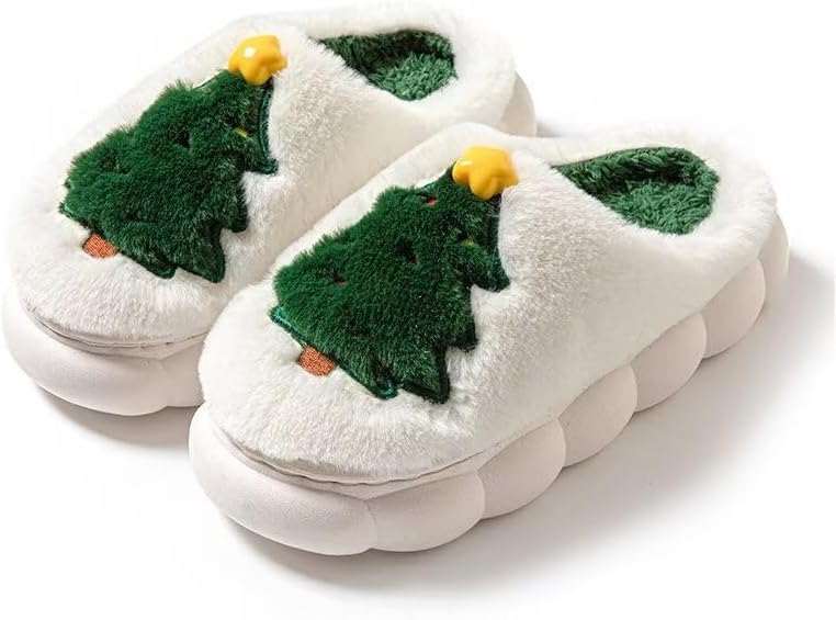 

Мужские и женские домашние тапочки Zonkacen с рождественской елкой, мультяшный зимний дизайн для дома и спальни, белый