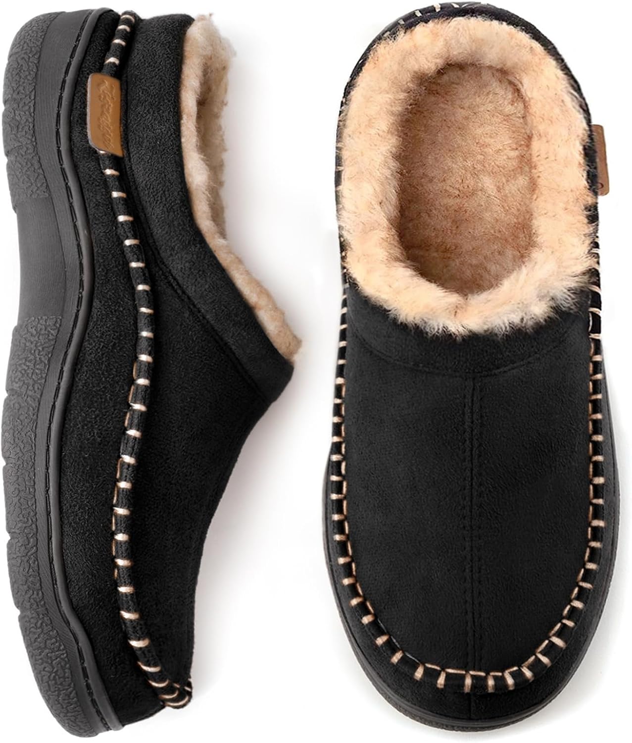 

Мужские мокасины-тапочки Zigzagger без застежек, теплые пушистые удобные домашние тапочки для дома и улицы, широкие пушистые лоферы-тапочки, черный